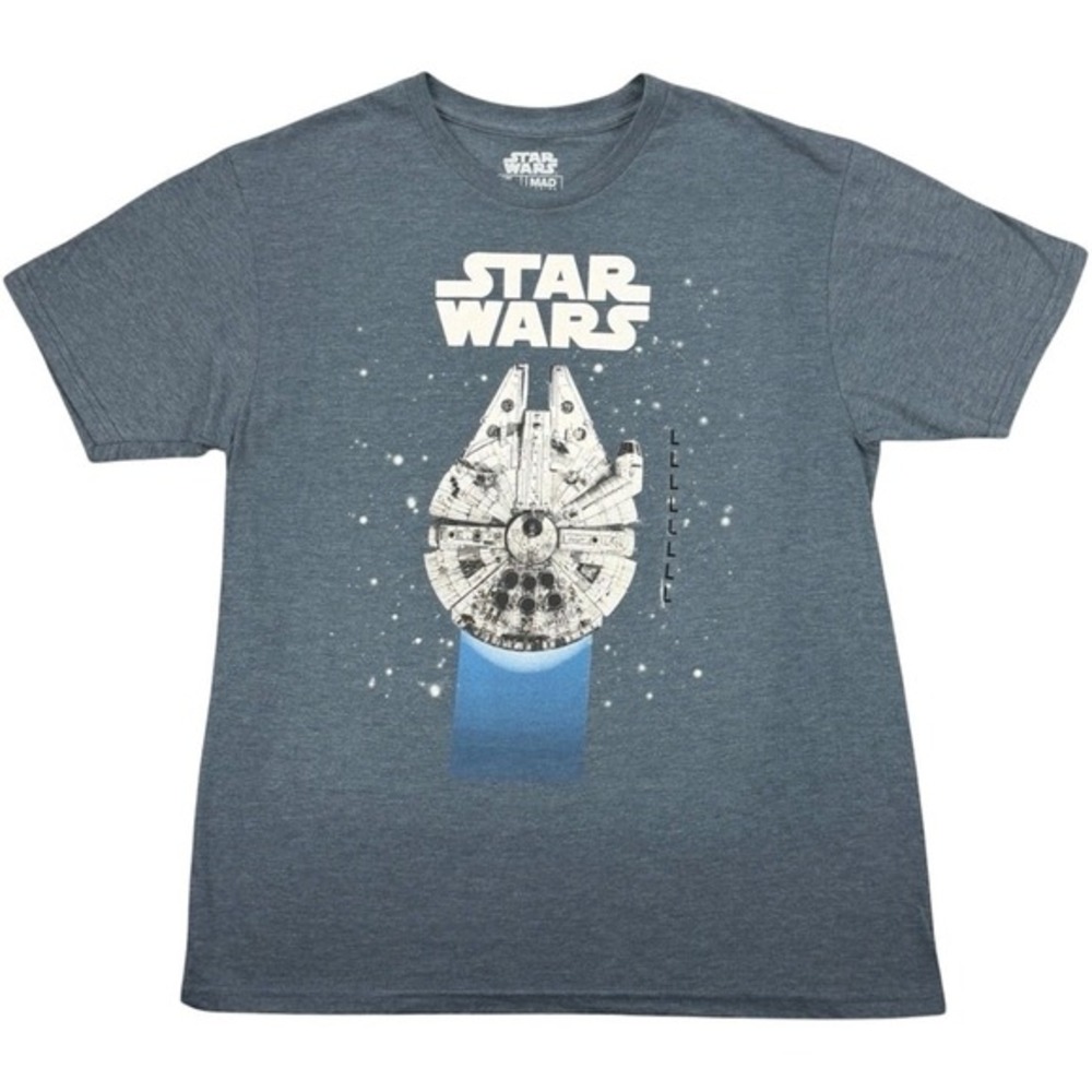 NEW Star Wars Men's Large Millennium Falcon T-Shirt Mad Engine Blue Graphic Tee